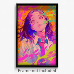 Anime Art Poster - Woman Feeling Lonely Wearing Vibrant Pink Necktie (Print)