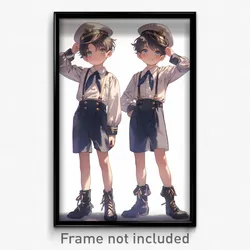 Art Poster - Boys Feeling Amusement Wearing Curved Naval Uniform