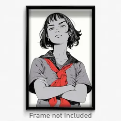 Art Poster - Girl Feeling Strong Wearing Colorless Red Sailor Collar (Art Print)