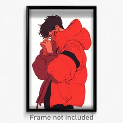 Anime Art Poster - Man Feeling Shy Wearing Sturdy Red Jacket (Print)