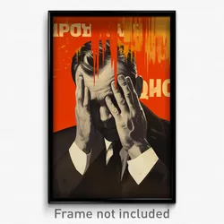 Russian Movie Poster - Man Feeling Sadness, Black And White Orange (Art Print)