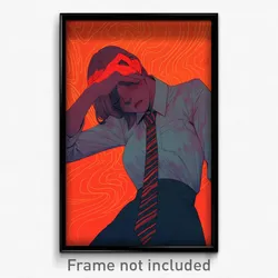 Anime Art Poster - Woman Feeling Disappointment, Rectangular Striped Necktie