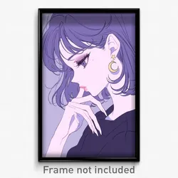 Anime Art Poster - Woman Feeling Ennui, Acceptable Crescent Earrings (Print)