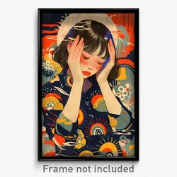 Art Poster - Woman Feeling Grief Wearing Handmade Shirt (Art Print)