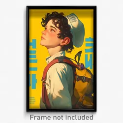 Hebrew Movie Poster - Boy Feeling Homesickness, Artistic Yellow Bag (Art Print)