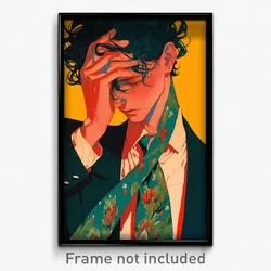 Art Poster - Boy Feeling Patience Wearing Luxurious Green Neckwear (Art Print)