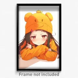 Anime Art Poster - Girl Feeling Unhappy Wearing Violet Orange Headwear (Print)
