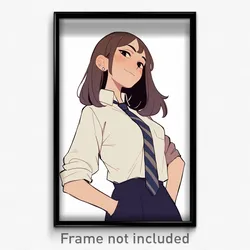 Anime Art Poster - Girl Feeling Hospitable, Quaint Diagonal Striped Necktie