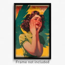 Spanish Movie Poster - Woman Feeling Discontentment, Angelic Green Wings (Print)