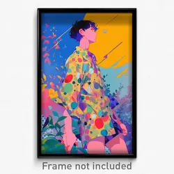 Art Poster - Man Feeling Anticipation Wearing Vibrant Short Dress (Print)