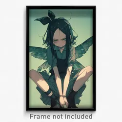 Anime Art Poster - Girl Feeling Dismay Wearing Glorious Head Wings (Print)