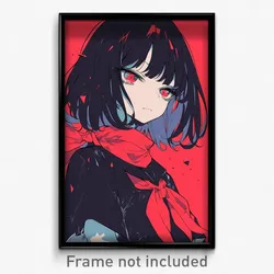 Art Poster - Girl Feeling Ambivalence, Triangular Red Neckerchief (Art Print)