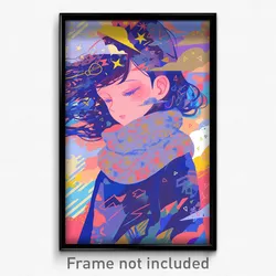 Anime Art Poster - Woman Feeling Sentimentality, Beautiful Grey Scarf (Print)