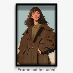 Art Poster - Girl Feeling Enjoyment Wearing Oddball Brown Coat (Art Print)