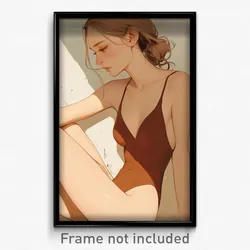 Art Poster - Woman Feeling Pensiveness Wearing Orderly Brown Leotard (Print)