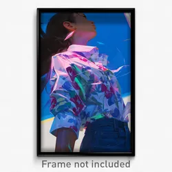 Art Poster - Woman Feeling Undermined Wearing Beautiful Print Shirt (Print)