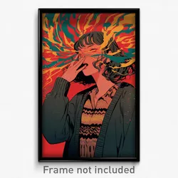Anime Art Poster - Woman Feeling Aggressive, Upbeat Brown Cardigan (Print)