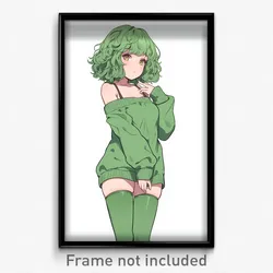 Anime Art Poster - Girl Feeling Self Understanding, Well Worn Green Legwear
