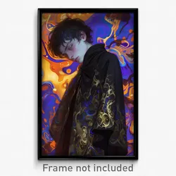 Art Poster - Boy Feeling Pensiveness Wearing Old Fashioned Black Capelet (Print)