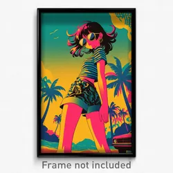 German Movie Poster - Girl Feeling Surprise, Studious Striped Shorts (Art Print)