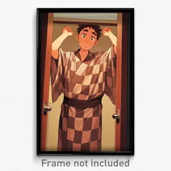 Art Poster - Boy Feeling Claustrophobic, Athletic Checkered Kimono (Art Print)