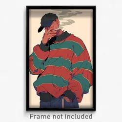 Art Poster - Man Feeling Greed Wearing Cluttered Striped Sweater (Art Print)