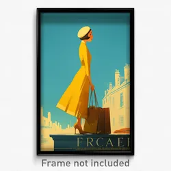 French Movie Poster - Girl Feeling Awe, Golden Grocery Bag (France Art Print)