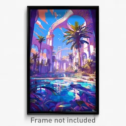 Art Poster - A Lush Oasis In The Middle Of A Barren Desert, With Palm Trees And