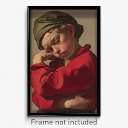 Art Poster - Boy Feeling Glumness Wearing Remarkable Red Sleeves (Art Print)