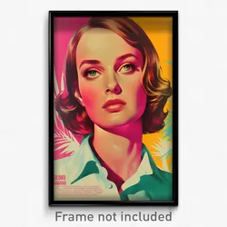 German Movie Poster - Woman Feeling Contentment, Slim Grey Shirt (Art Print)