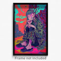Anime Art Poster - Woman Feeling Unsettled, Strong Clothes Writing (Print)