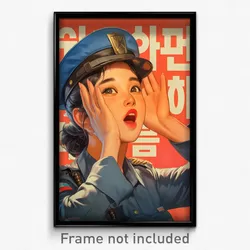 Korean Movie Poster - Woman Feeling Intrigued, Quaint Police Uniform (Art Print)