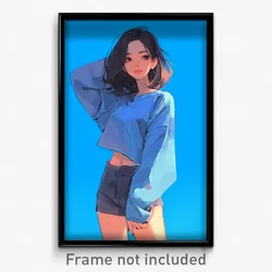 Anime Art Poster - Woman Feeling Disheartened Wearing Soft Blue Shorts (Print)