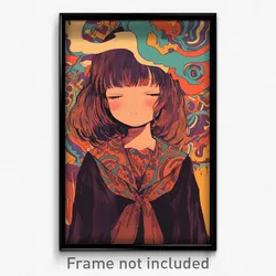 Anime Art Poster - Woman Feeling Grouchiness, Delightful Brown Sailor Collar