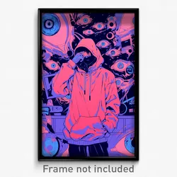 Anime Art Poster - Man Feeling Self Caring Wearing Old Pink Hoodie (Print)