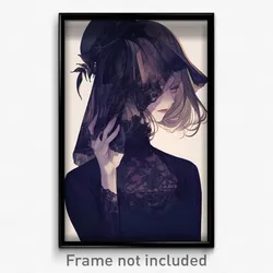Anime Art Poster - Girl Feeling Hopeless Wearing Neat Black Headwear