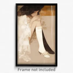 Art Poster - Girl Feeling Careless Wearing Elegant White Socks (Print)