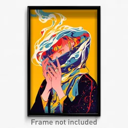 Art Poster - Girl Feeling Trust Wearing Luxurious Shared Scarf (Print)