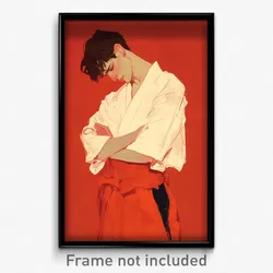 Art Poster - Man Feeling Tension Wearing Posh Red Hakama (Print)