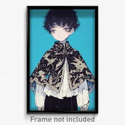 Anime Art Poster - Boy Feeling Dazed Wearing Fluid Frilled Capelet (Print)
