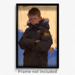 Art Poster - Boy Feeling Grouchiness Wearing Imaginary Winter Uniform (Print)