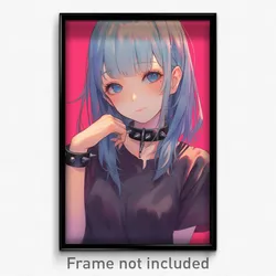 Anime Art Poster - Girl Feeling Lazy Wearing Metallic Spiked Collar (Print)