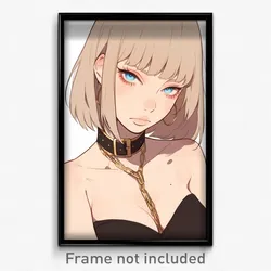 Anime Art Poster - Girl Feeling Stubborn Wearing Amazing Gold Choker (Print)