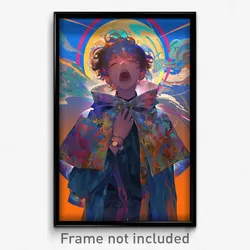 Anime Art Poster - Boy Feeling Yawning Wearing Flippant Grey Capelet (Print)