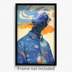 Anime Art Poster - Man Feeling Mixed Up Wearing Nifty Blue Shirt (Print)