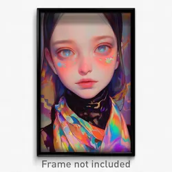 Art Poster - Girl Feeling Hatred Wearing Cute Grey Neckerchief (Art Print)