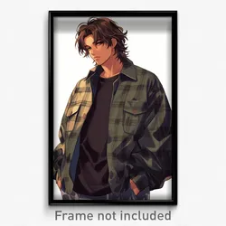 Anime Art Poster - Boy Feeling Regret Wearing Wavy Plaid Jacket (Print)