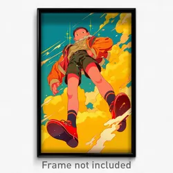 Anime Art Poster - Boy Feeling Optimistic Wearing Golden Red Footwear (Print)