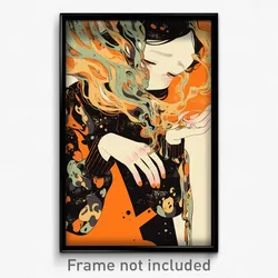 Anime Art Poster - Woman Feeling Empathy Wearing Quaint Orange Dress (Print)