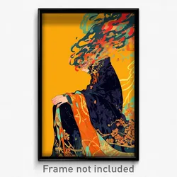 Anime Art Poster - Woman Feeling Expectancy, Cheery Orange Sleeves (Print)